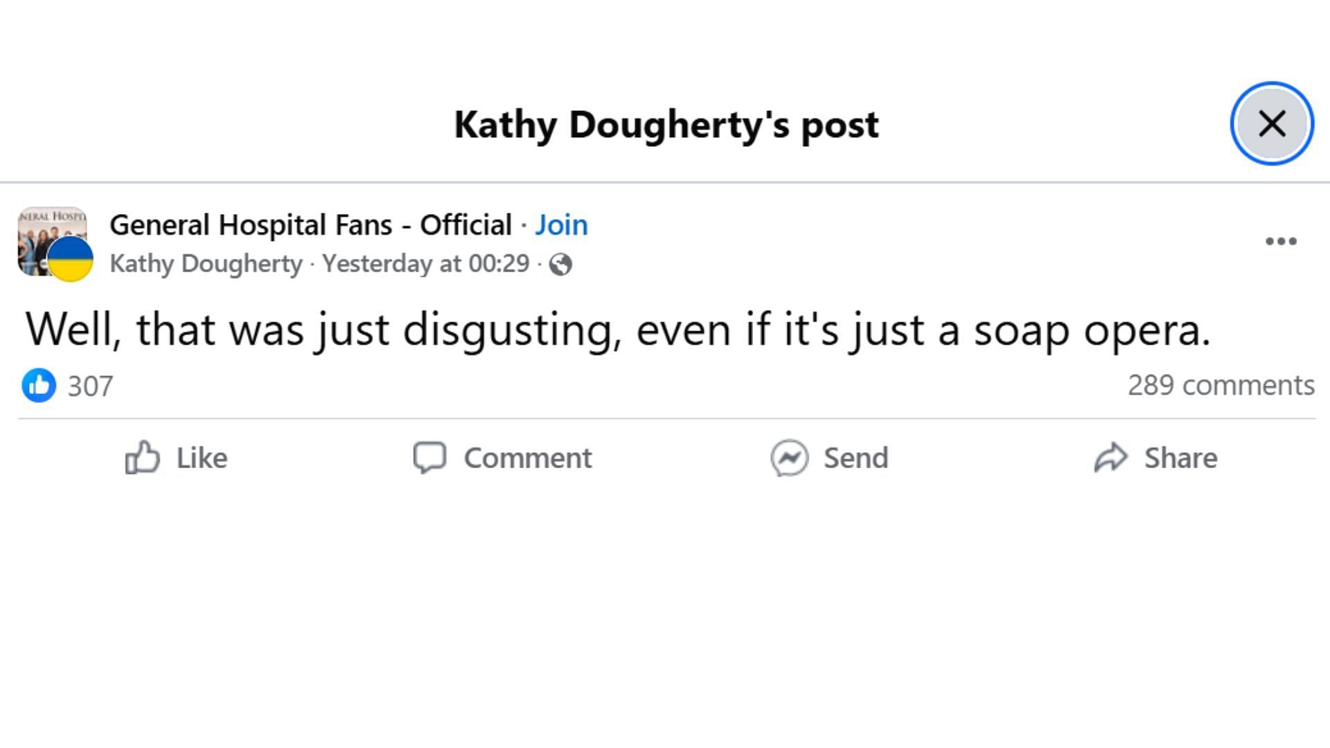 The Original Post by the fan (Image via Facebook/ @Kathy Dougherty)